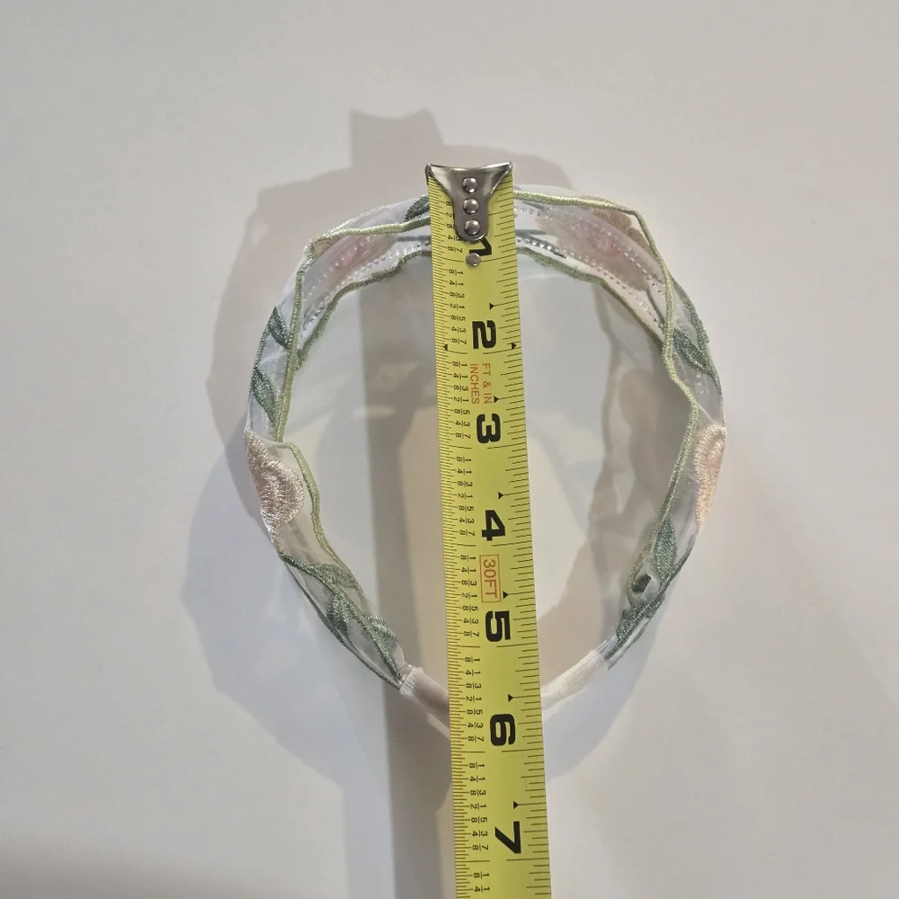 🍒🍒 Floral Embroidered Sheer Headband - Pink, Cream & Green